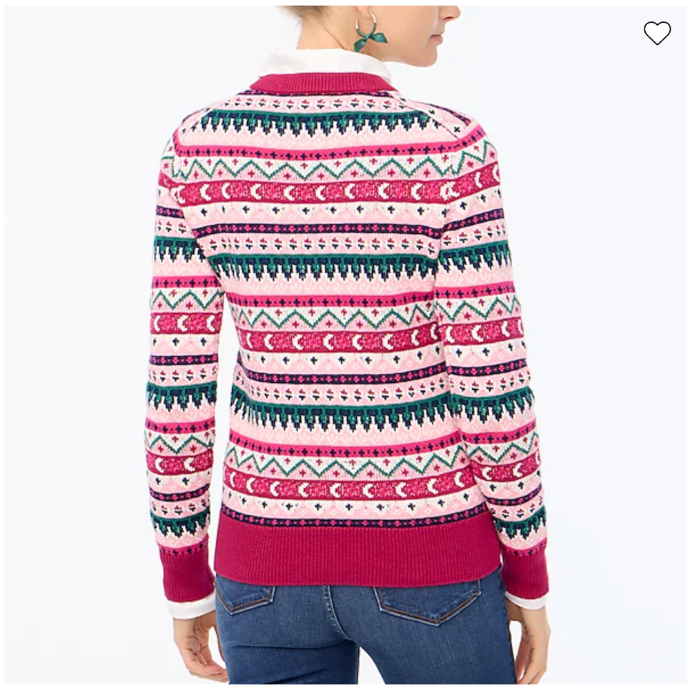 NWT J. Crew Pink, Green & Blue Fair Isle Cotton Sweater - Picture 4 of 10